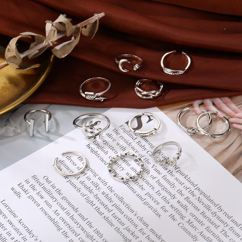 English Ring, Personalized Leaves English Letters Love Open Knot Ring 12-Piece Set