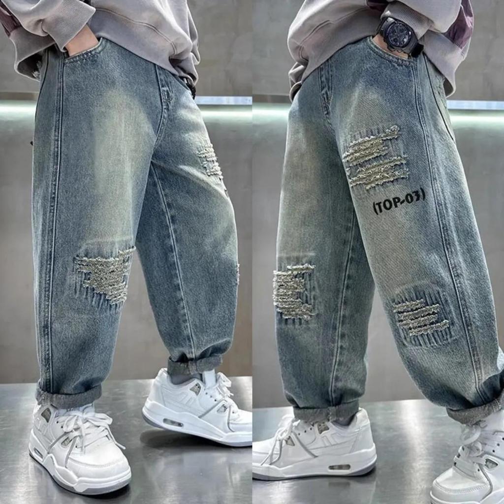 Quattro Stagioni Primavera Autunno Jeans Ragazzo Bambini Pantaloni di Jeans Larghi Adolescente Moda Primavera Pantaloni Larghi Bambini Abbigliamento Bello