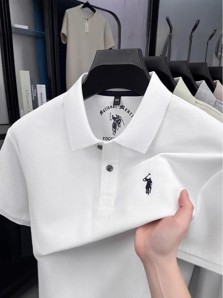 Men's Pony Logo Embroidered Cotton Polo Shirt - Short Sleeve, Turn-Down Collar, Casual Fit