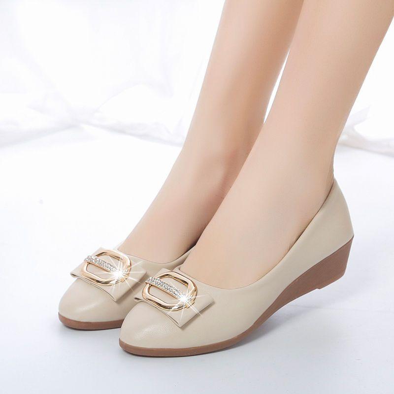 

Fashion Woman Pumps Wedge Heel Rhinestone Leather Casual Round Toe Shoes for Women High Quality Luxury Brand Quick Delivery on Promotion 36