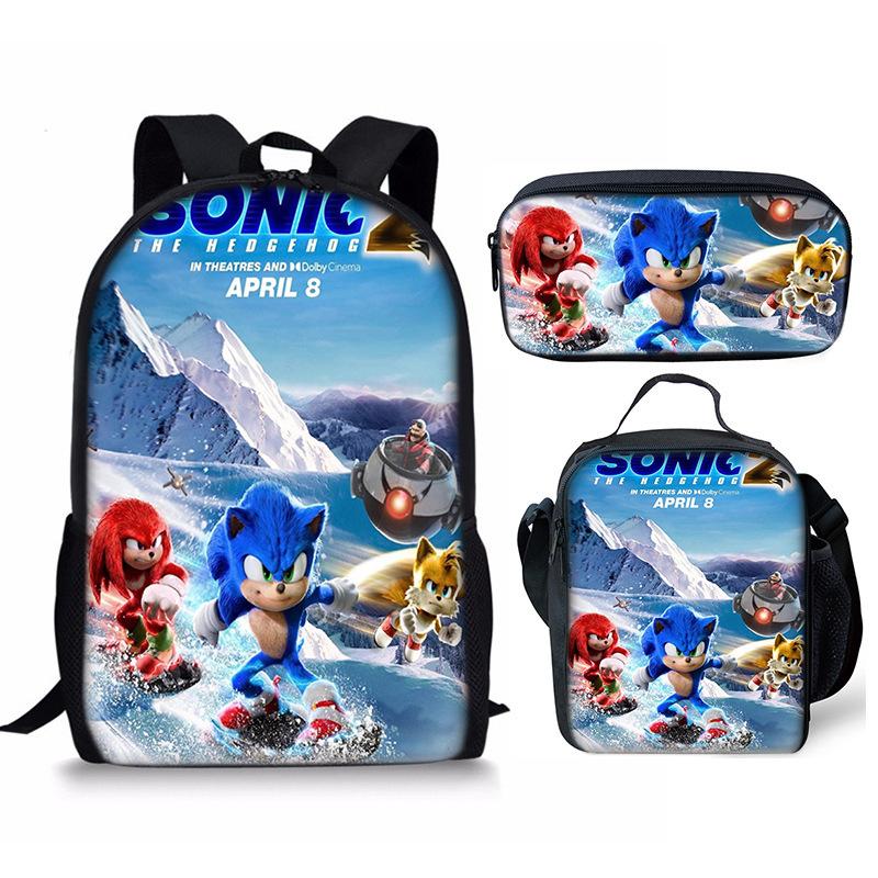 Backpack Sonic Elementary School Bag Lunch Bag Pencil Case Three-Piece Set
