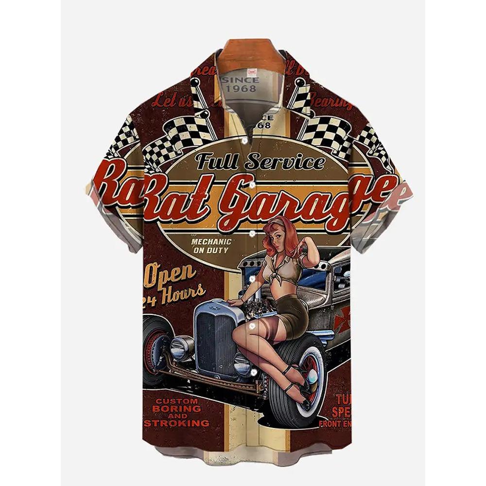 Camisa de Manga Corta de Verano para Hombre con Estampado de Motocicleta para Mujer, Camisa con Cuello, Camisa Casual de Manga Corta Hip-hop para Calle de Hombre