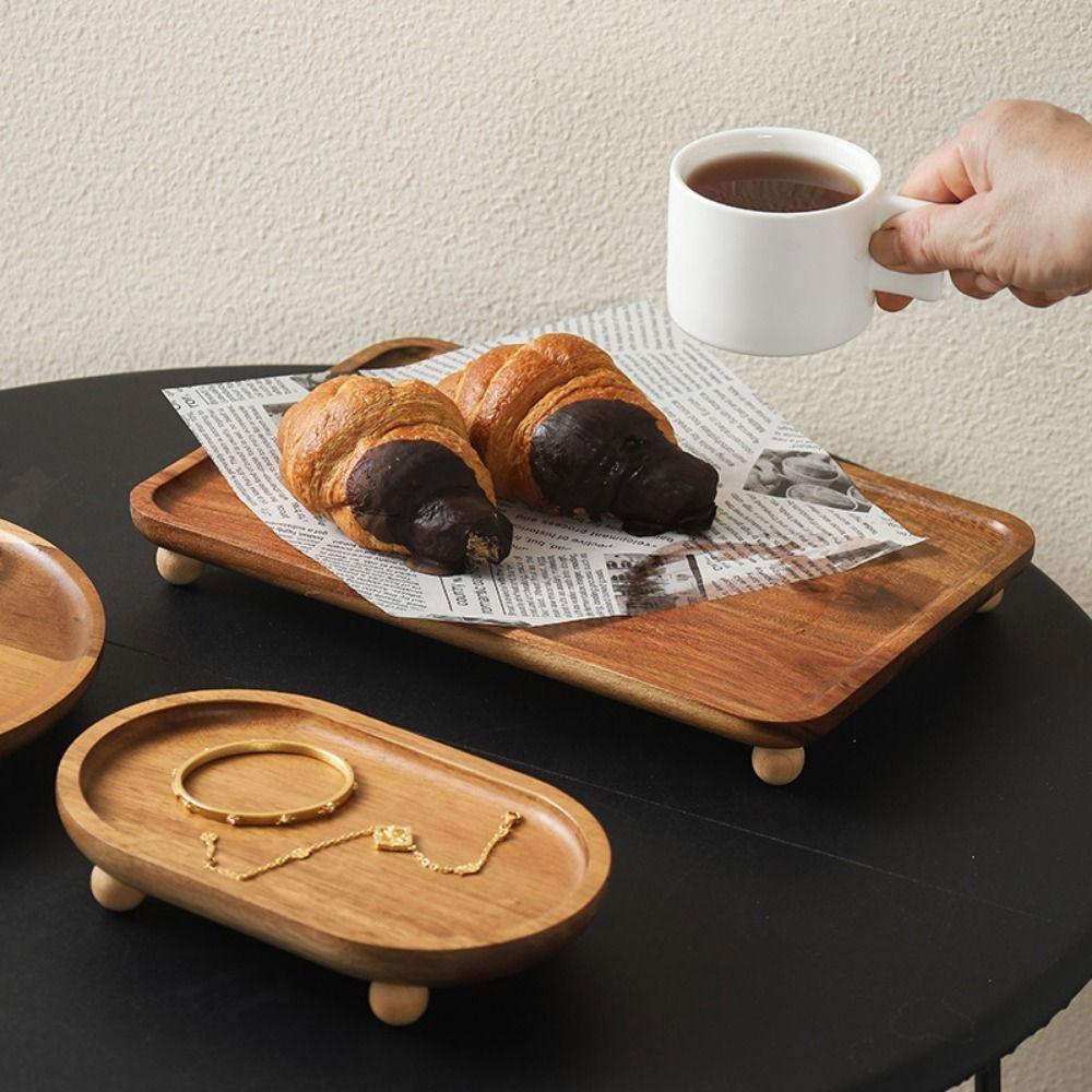 Portable Kitchen Serving Tray Solid Wood Tea Coffee Plate Rustic Serving Platter  Photo Props