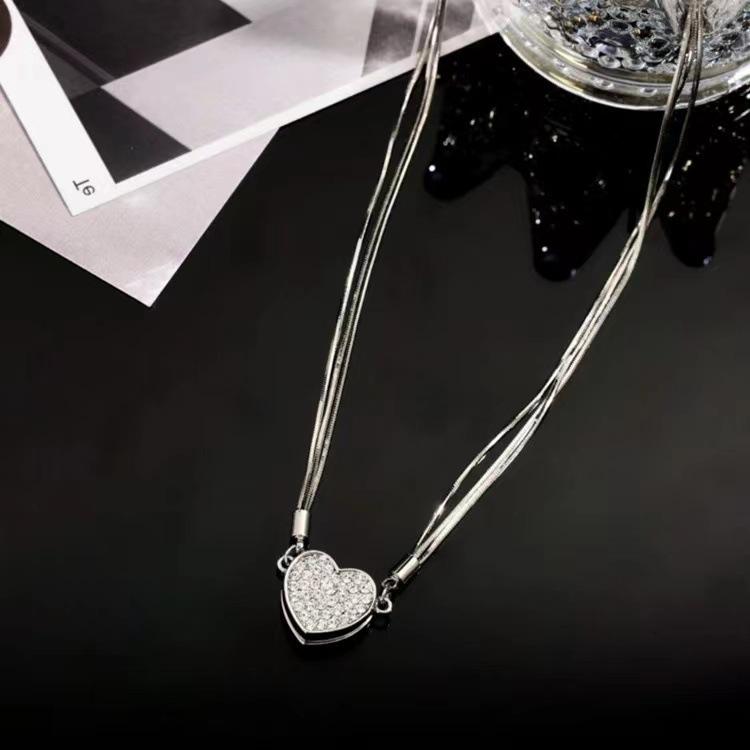 Love Magnetic Necklace for Women Multi-layer Snake Bone Chain for Iron Stone Diamond Inlaid Love Necklace Niche Temperament Clavicle Chain