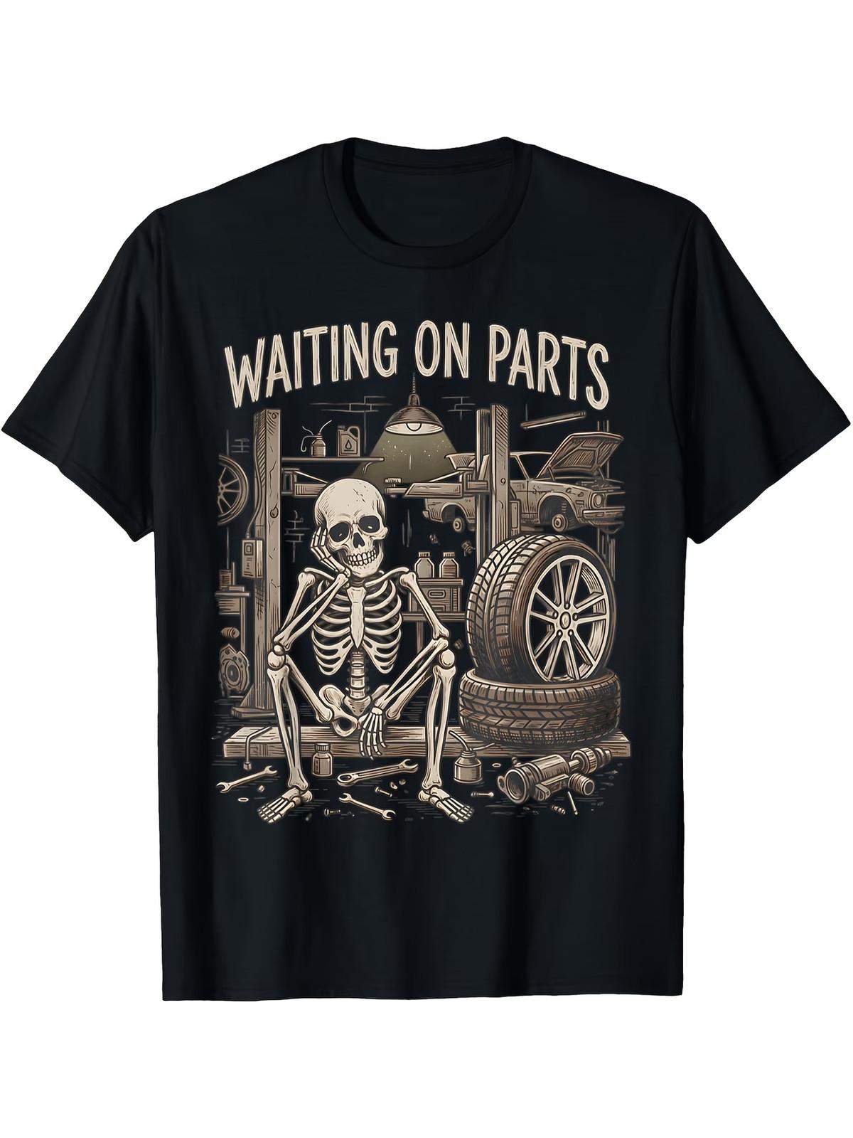 Waiting for Parts Funny Skeleton Mechanic Men and Unisex Couple TShirt Trendy To S
