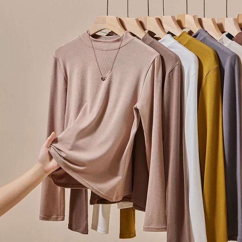 Women's Korean-Style Burgundy Long Sleeve T-Shirt Slim Fit Inner Wear Base Layer for Spring and Autumn Sweet Spicy Chic Unique Top