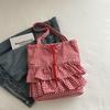 Sweet Plaid Lace Ruffled Drawstring Shoulder Bags for Women Large Capacity Ladies Tote Bag Lightweight Girls Handbags Tote