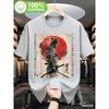 Summer Cotton Men's T Shirt Japanese Samurai Ink Pattern Print Soft Comfortable Fabric Suitable Daily