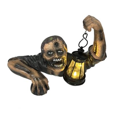 Resin Zombie Ornament Spooky Zombie Lantern Ornament for Halloween Party Decor Resin Figurine Sculpture for Indoor Outdoor