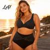 Set Bikini Taglie Forti 2 Pezzi/Set Set Reggiseno a V Incrociato sul Petto con Supporto Integrato Top Incrociato sul Petto Slip a Vita Alta con Nodo Pois Retro