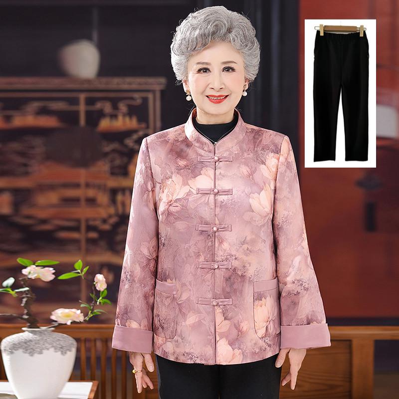 Stylish Spring Autumn Chinese Jacket for Middle-Aged Women: 60s-70s Versatile Long Sleeve
