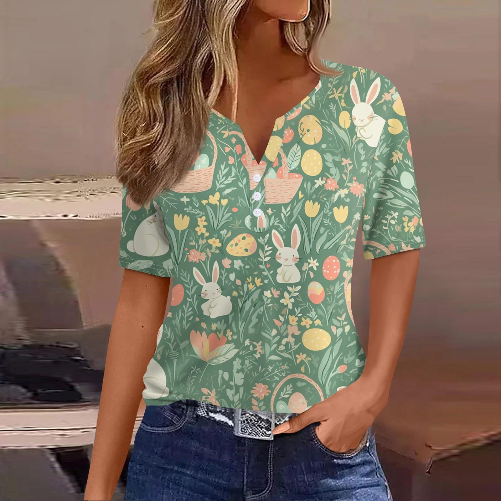 

Жен. Футболка С принтом Пуговицы С короткими рукавами Повседневные Выходные Мода Классический Классический V-образный вырез Обычный Топ L зелёный