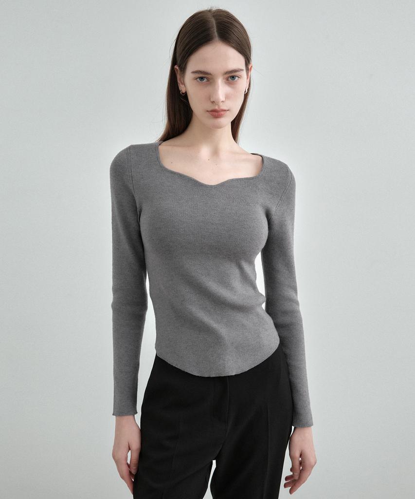 MONGDOL Heart Neck Slim Ribbed Knit Mdkt120_5 Colors