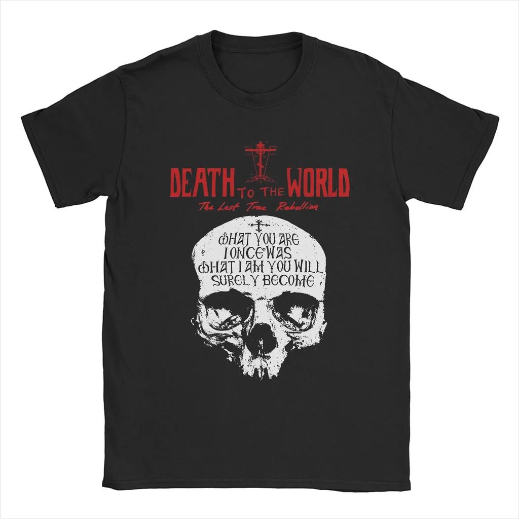 Vintage Russian Orthodox Saying Inscriptions Skull T-Shirts Men O Neck Cotton T Shirt Death To World Tee Plus Size Clothing