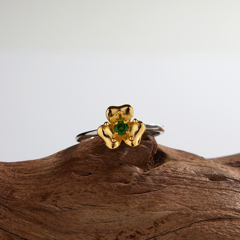 Multi-Color Cute Flower Colored Treasure Ring S925 Sterling Silver Inlaid Natural Colored Treasure Ring Women'S Fashion High-End Jewelry