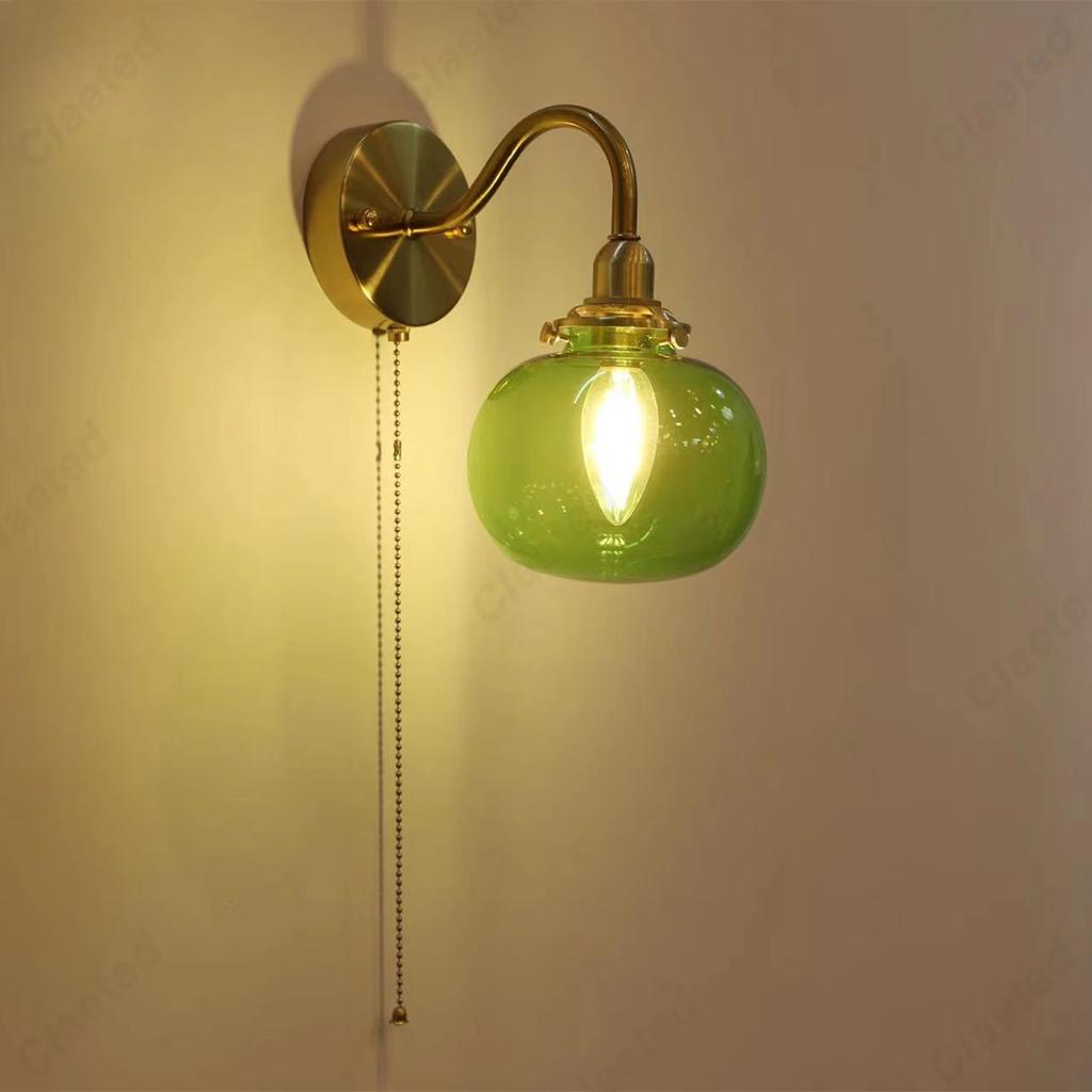 LED retro curved tube glass lampshade wall lamp bedroom bedside lamp dining hall corridor study decoration atmosphere lighting