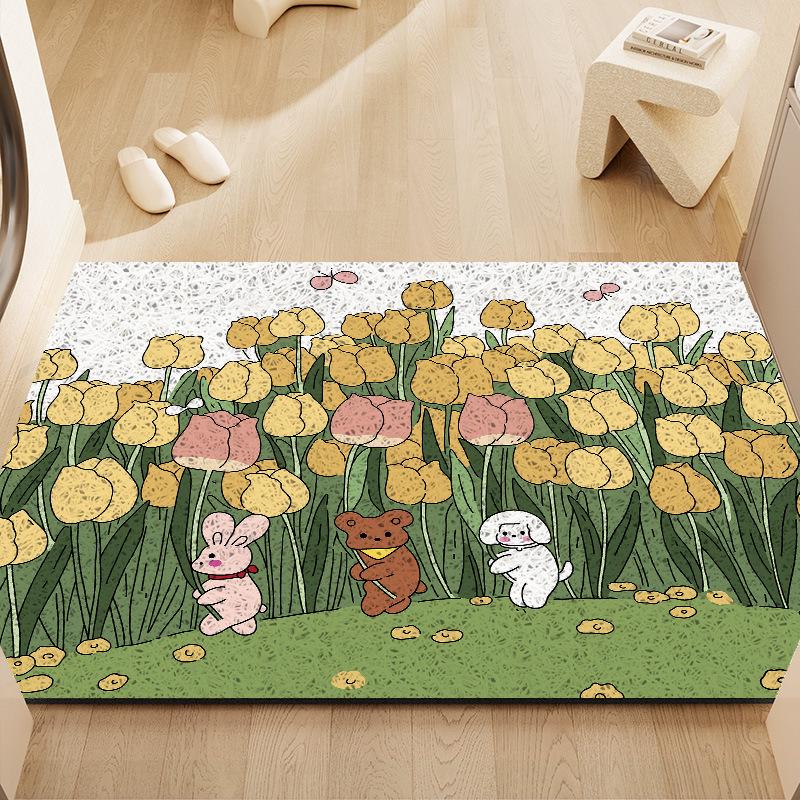Cartoon Flowers Silk Loop Anti-slip Entrance Doormat