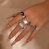 5Pcs/Set Gothic Punk Ring Set Silver Color Star 8-Ball Engraved Chain Open Stackable Rings For Men Women Streetwear Jewelry