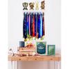 Trophy Medal Holder Display 16.9" Long Wooden Trophy Shelf Rack Medal & Trophy Holder 15 Hooks Hanger with Shelf Medal Holder with Wooden Trophy