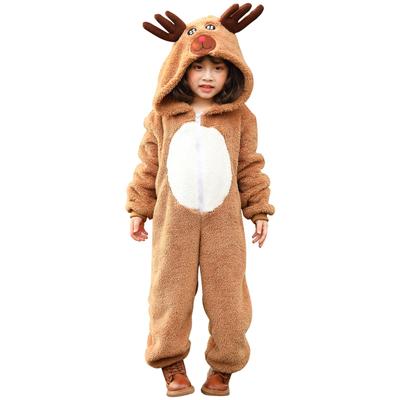DECEED Reindeer Kigurumi, Cute Santa Costume for Kids, Unisex, Fluffy, Thick, Long Sleeves, Winter Christmas Reindeer Costume, Santa Costume, Kids