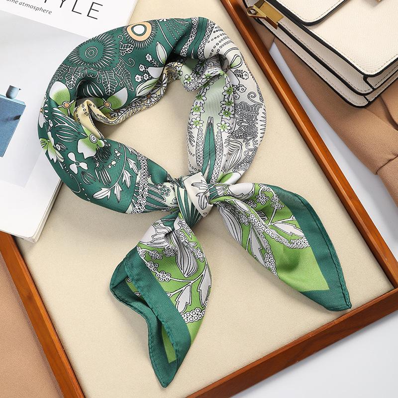 Luxury Versatile Houndstooth Printed Square Scarf Satin Sun Protection Lightweight 70 Ladies Headscarf