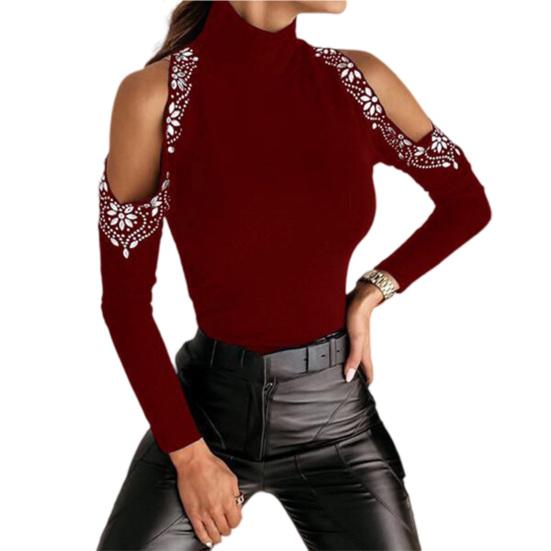 Ladies Skinny Blouse Turtle Neck Spring Clothing Women Sexy Unique Pullover Top for Outdoor