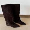 ~ Retro Niche Pointed But Knee High Boots Stacking Boots Long Boots Women'S Autumn And Winter Knight Boots
