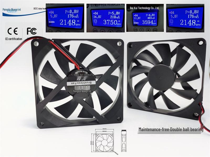 24V Silent DC Cooling Fan with Dual Ball Bearings - High Airflow, Customizable 12V 2598 RPM Silent Version