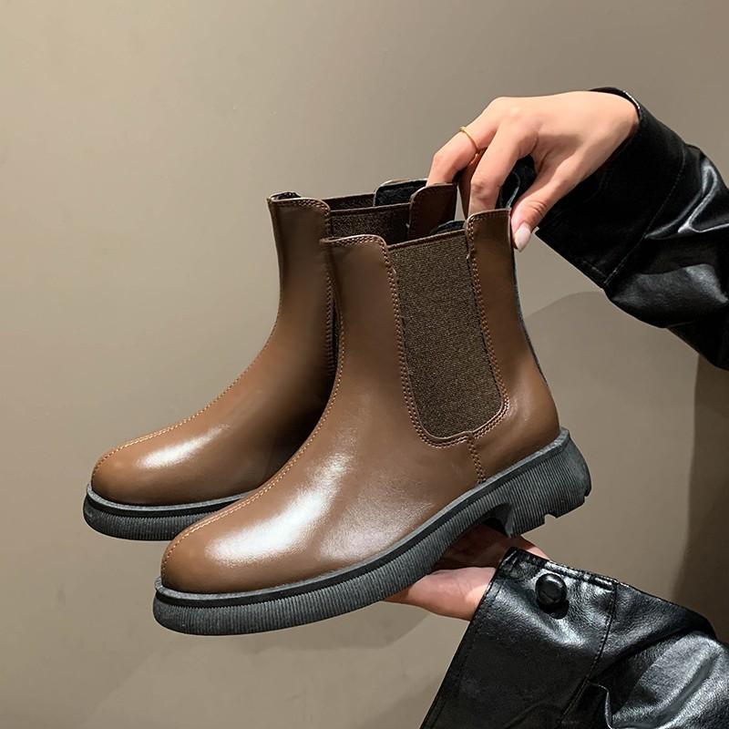 

Thick heel thick sole British style Chelsea boots for women 2024 winter new versatile one-pedal Chelsea boots for women 40 коричневий