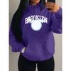 Brooklyn New York Art Letter Number 28 Design Women Hoody Autumn Casual Loose Hoodie Fleece Pocket Streetwear