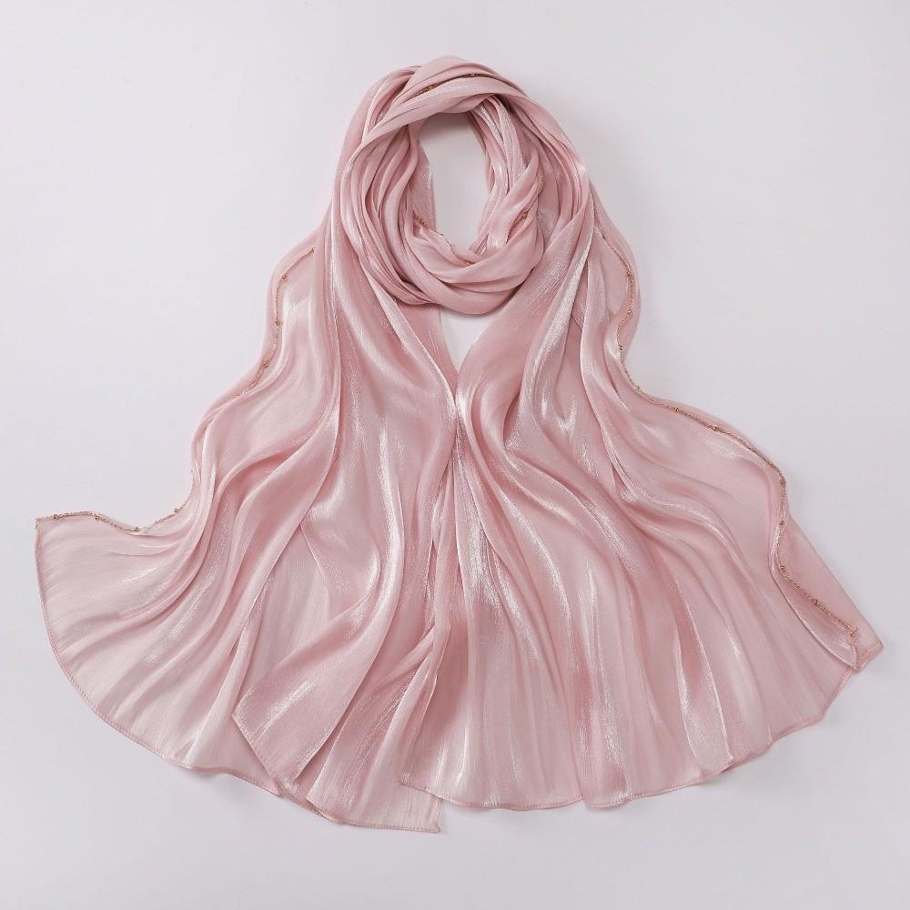 

Unilateral golden chain Sunscreen shawl Shining Ramadan Long Scarf Chiffon Hijab Veil Outdoor світло-рожевий колір
