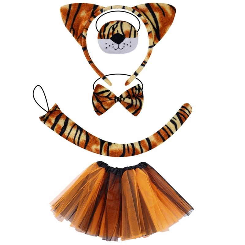 Kid Animal Costume Set Include Animal Ear Headband Tail Nose Bowtie Skirt Halloween Animal Leopard Animal Outfit