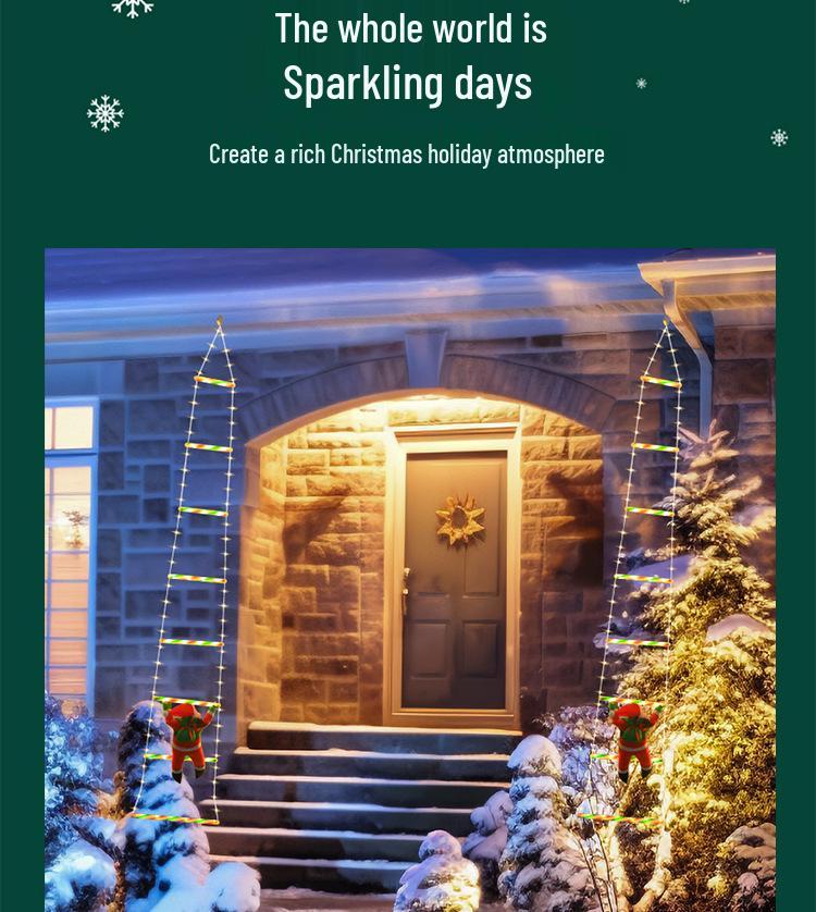 LED Santa Climbing Ladder String Lights - Indoor/Outdoor Holiday Decor