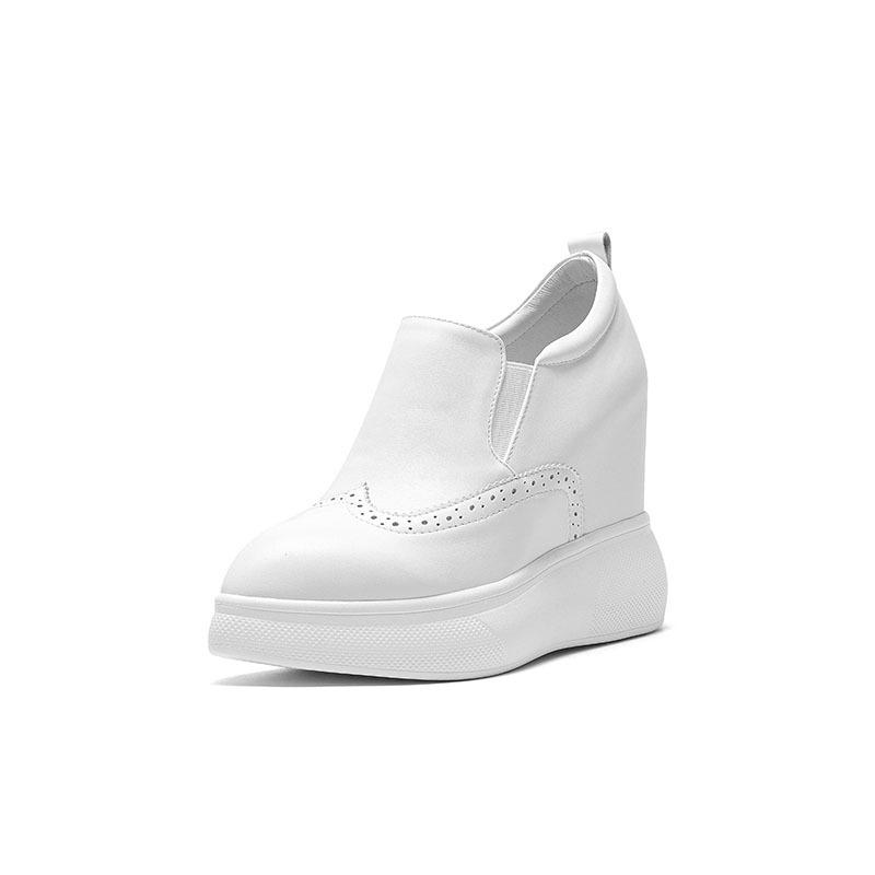 12CM thick-soled inner height-increasing leather single shoes for women's 2025 spring new pointed-toed wedge heel super high-heeled small leather sho