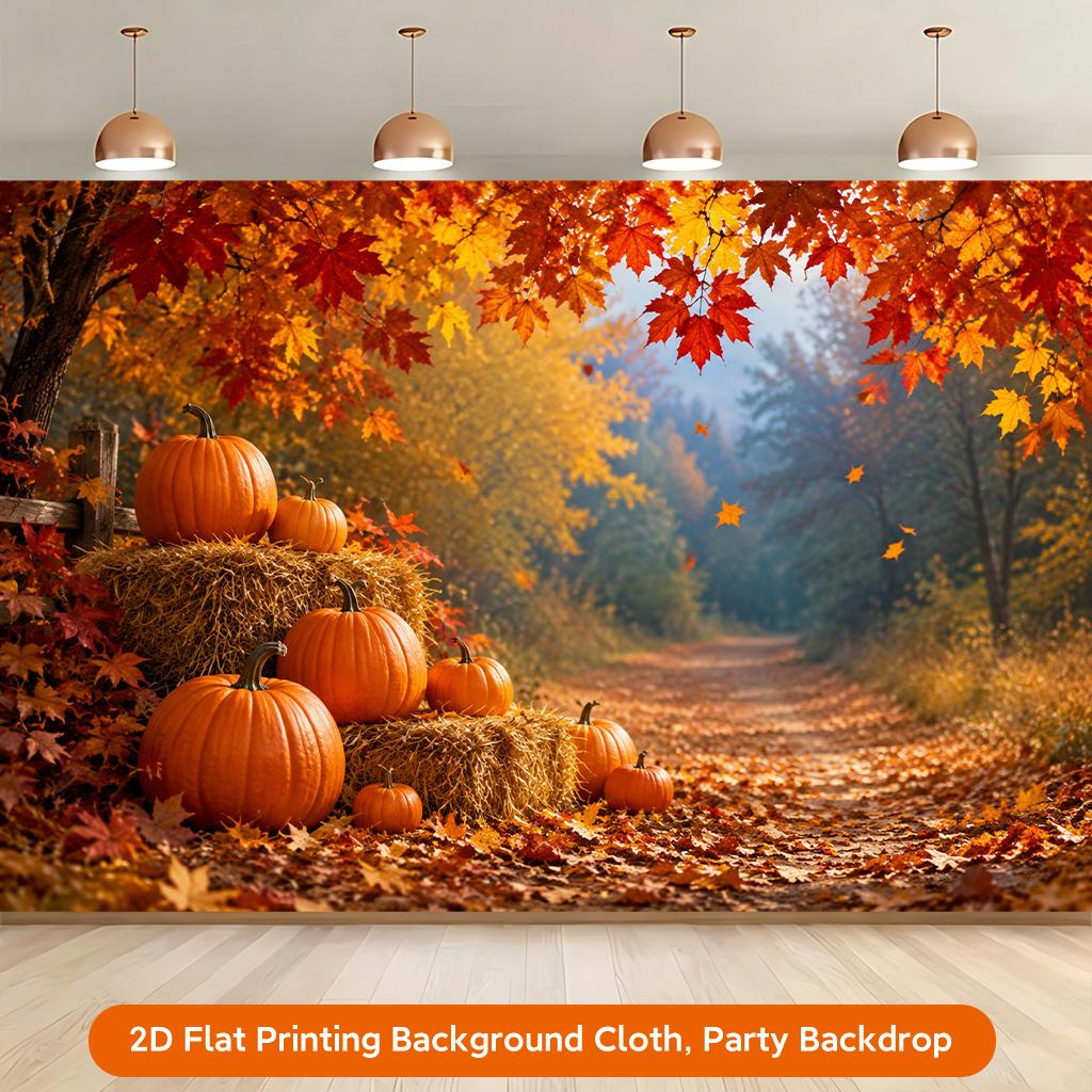 1 piece of 2D flat background fabric synthetic fabric depicting the autumn pumpkin field sceneryzyc