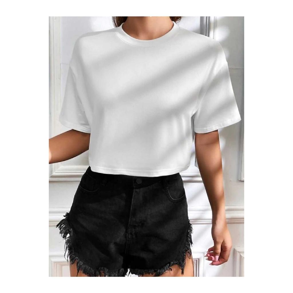 Crop Crew Neck Knitted T-shirt