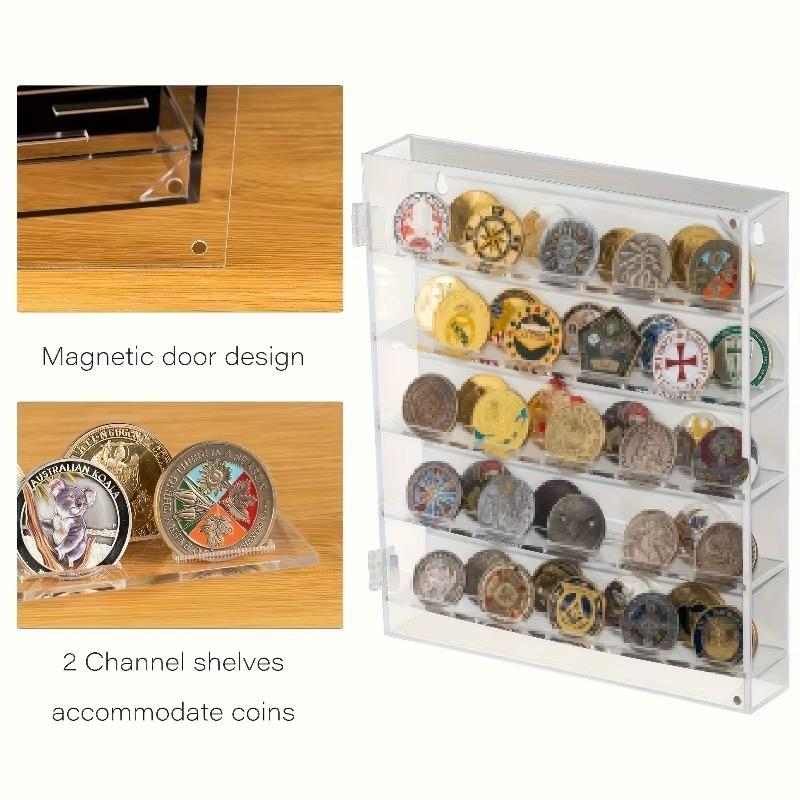 PGY Acryl-Münzen-Vitrine Mehrschichtig Transparent Abzeichen-Displaybox Platzsparend Heim-Büro-Dekoration Münz-Medaillen-Sammlerstücke