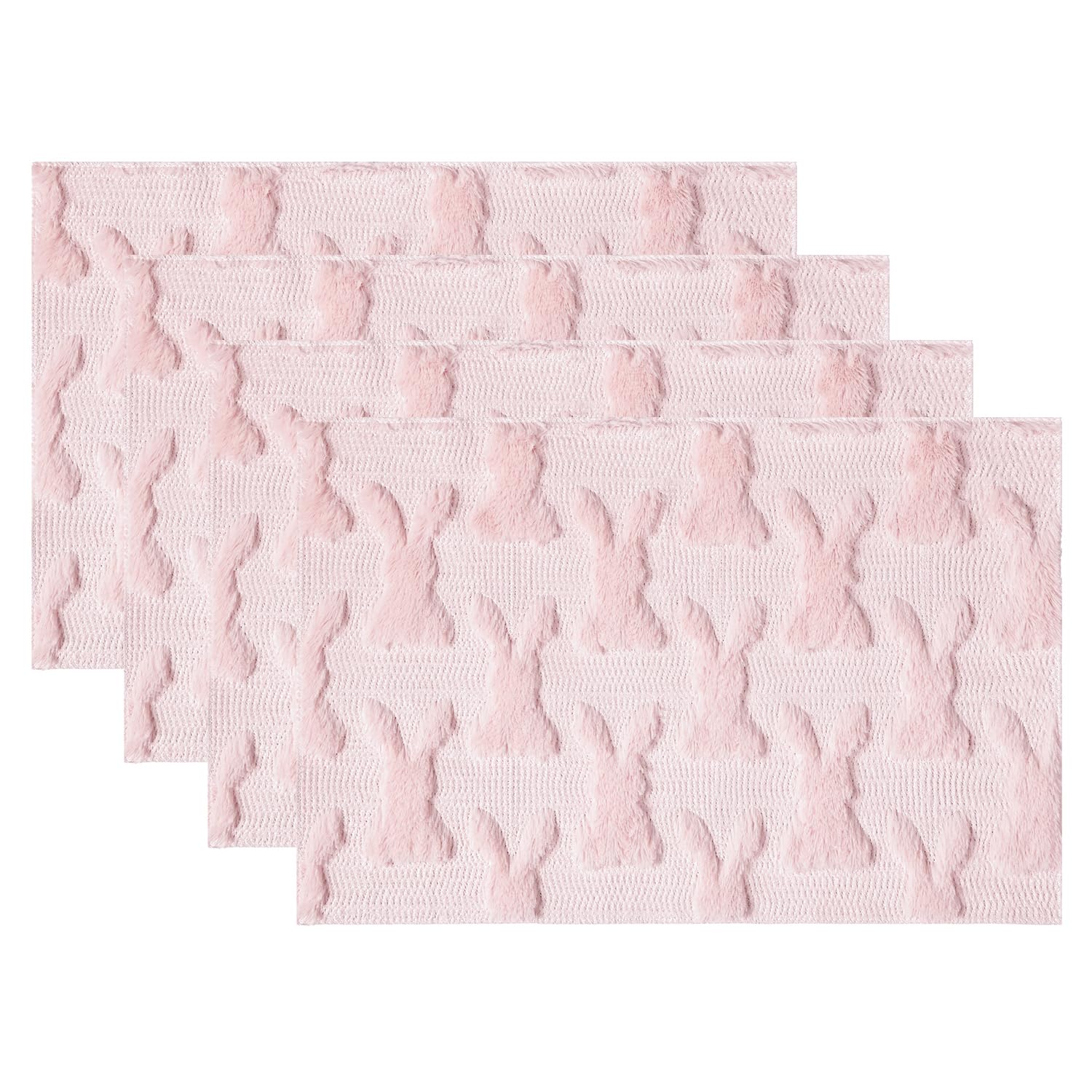 

Pink Rabbit Easter Placemats Set of 4, 12x18 Inch Soft Plush Faux Fur Wool Spring Holiday Table Mats for Party Kitchen Dining Decoration 12 x 18 , Rectangular 4 Pcs