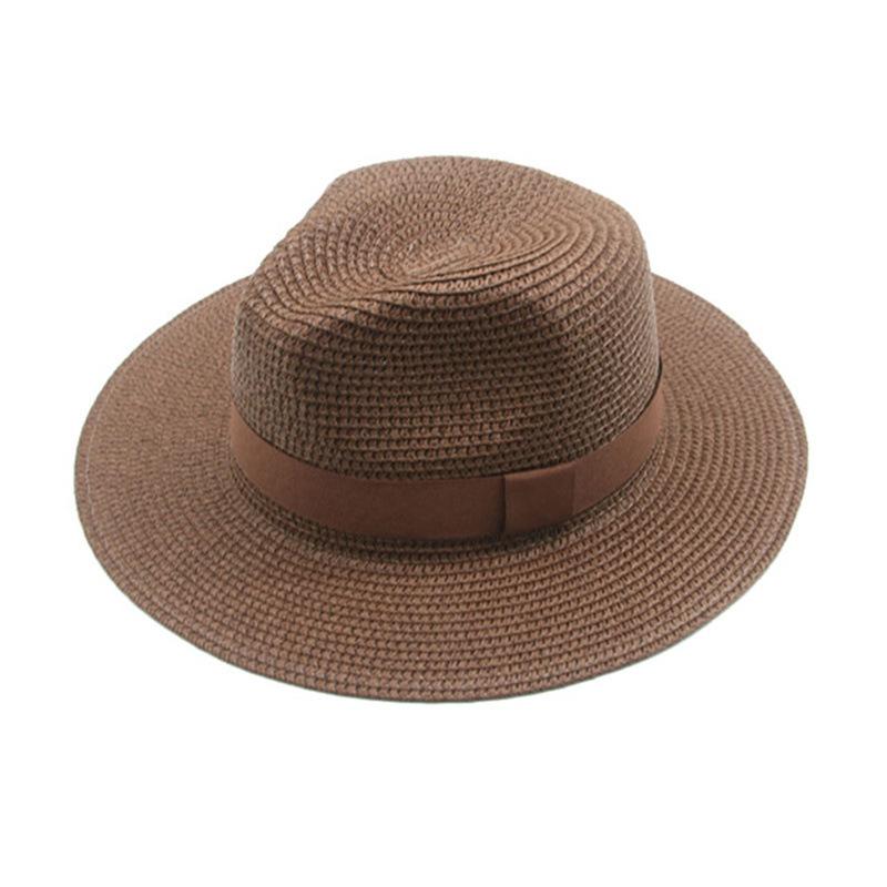 Black Ribbon Panama Straw Hat Flat Eaves Outdoor Spring and Summer Sunshade Beach Hats for Women