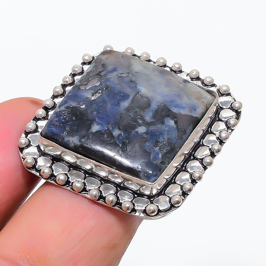 Natural Sodalite Gemstone Handmade 925 Sterling Silver Jewelry Ring Size 9 f5R68