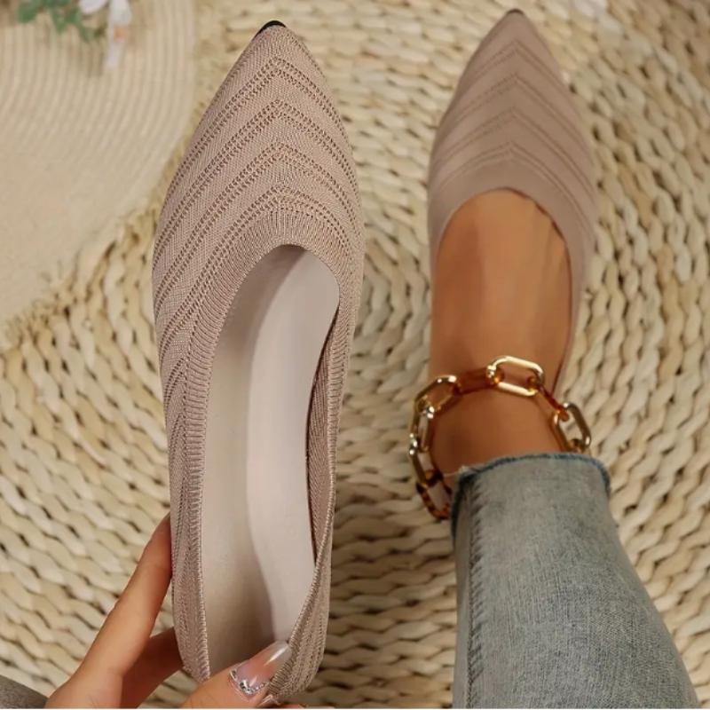 Women's Pointed Toe Flat Shoes, Solid Color Knitted Slip On Shoes, Casual Breathable Shoes