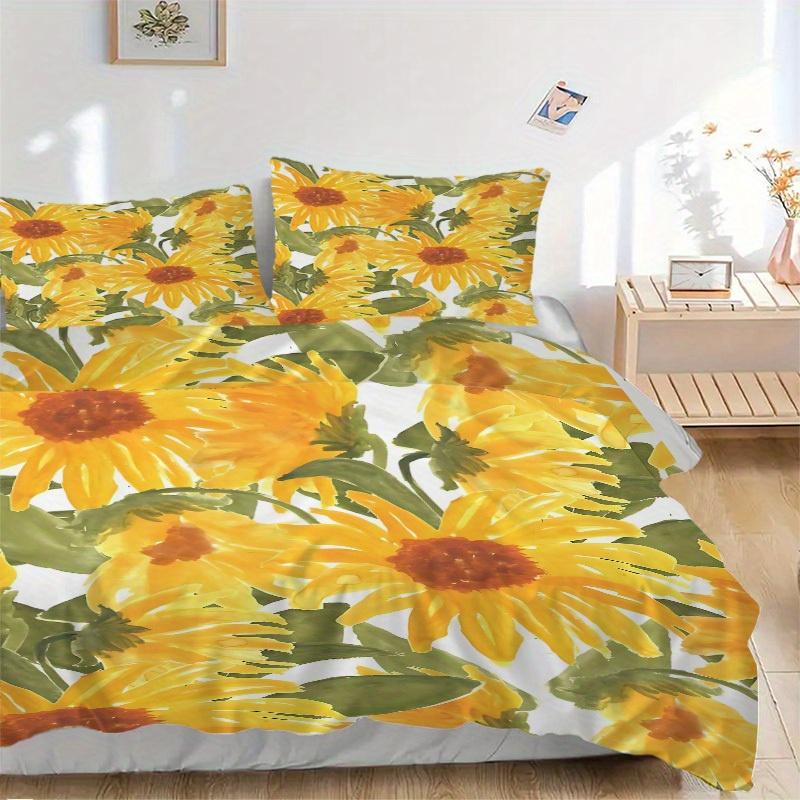 3pcs Sunflower Pattern Bedding Set, Ideal for Home Use, Suitable for Bedroom Decor (1*Duvet Cover + 1/2*Pillowcases, No Core) yy250821210