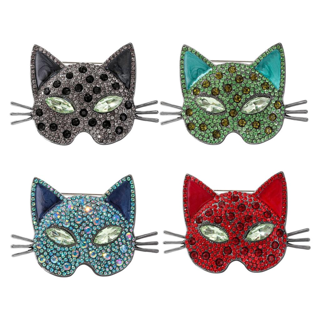Sparkling Cats Head Jewelry Pin Vintage Style Gift For Her Unique Handmade Accessories For Outfits