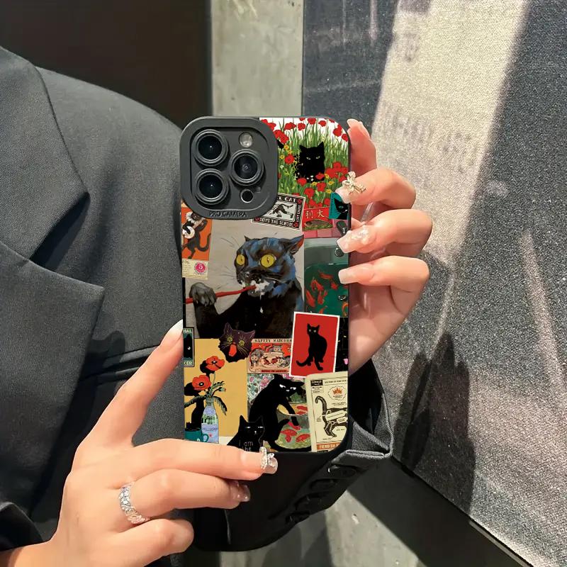 Abstrakte Kunst Katze Handyhülle Für iPhone 16e 16 15 14 13 12 11 Mini Pro Max X XR XSMax 8 7 6 6S Plus Weiche Silikon-Rückabdeckung