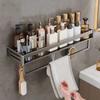 No Drilling Bathroom Corner Shelf Aluminum Shampoo Storage Rack with Towel Holder Toilet Organizer Bathroom Accessories
