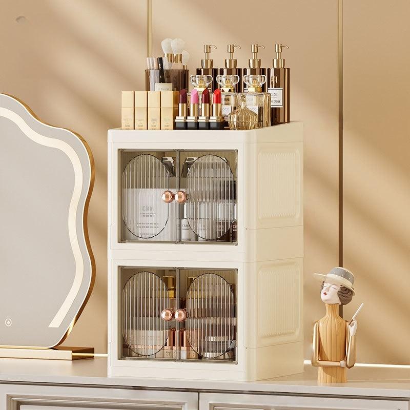 Dustproof Makeup Organizer Cabinet Multi Layer Storage Box with Door Desktop Cosmetic Skincare Organizer