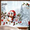 Winter Theme Window Ornaments Christmas Static Cling, Penguin Decal with Holly Baubles Snowflakes, Atmosphere Decor Festive for Home Living