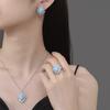 925 Sterling Silver Fashion Vintage Paraiba Pa Blue Full Diamond Zircon Pendant Ring Stud Earrings Set Ladies Jewelry