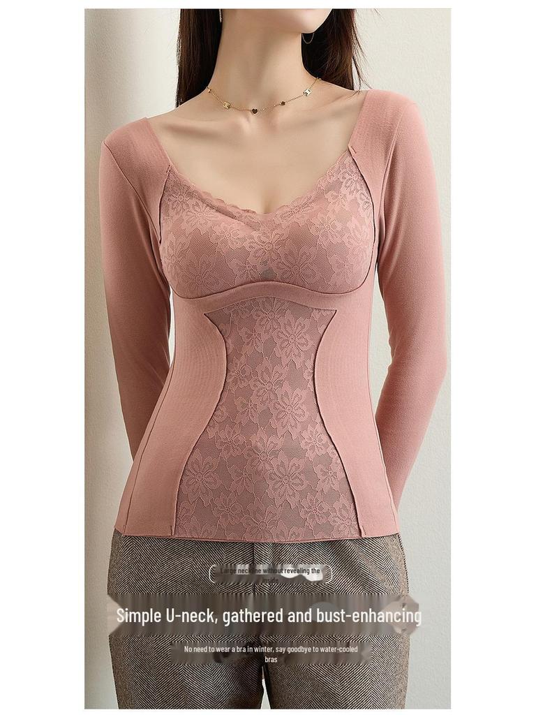 Women's Double-Sided German Velvet Thermal Top: Seamless, Thickened, Self-Heating, Chest-Padded, Warm Long-Sleeve Shirt for Autumn