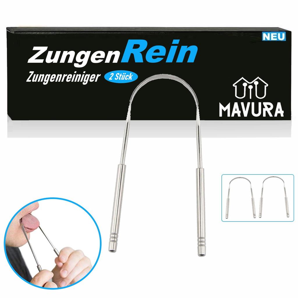 ZungenRein Tongue Cleaner Tongue Scraper Stainless Steel Tongue Brush Ayurveda [2 Pieces]